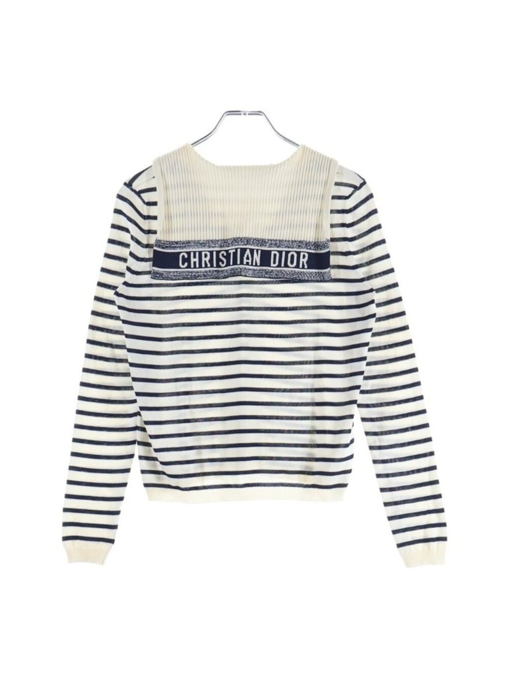 Dior Logo Stripe Silk Cotton Knit Long Sleeve Knit 34 White Navy Sweater